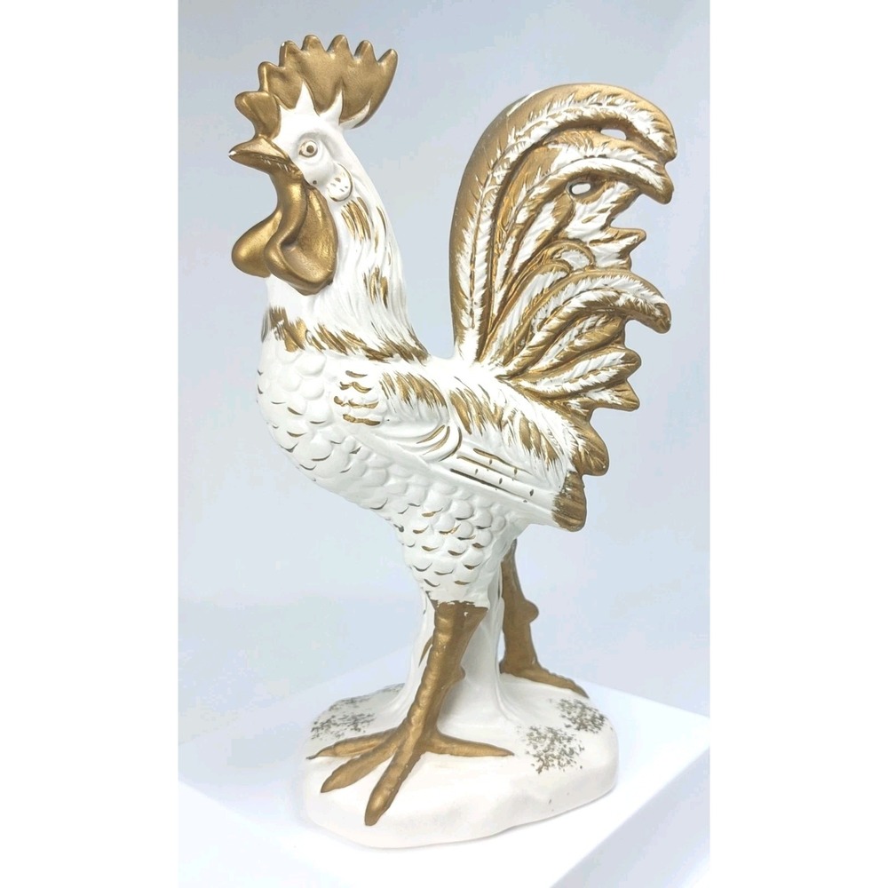 Vintage Norcrest White & Gold Porcelain Rooster Figurine 9" Japan‎ A/136